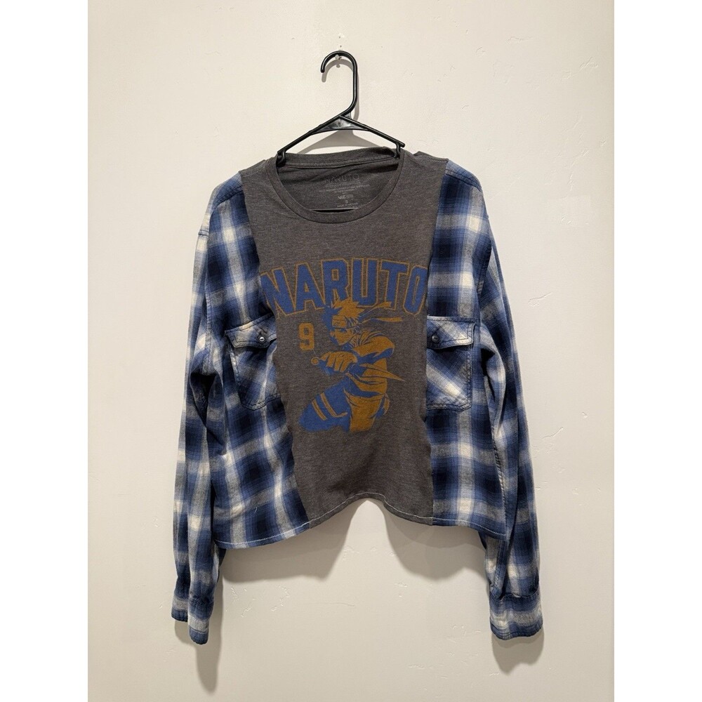 Reworked Upcycle Grunge Oversize Naruto  Flannel Sweater M/L
